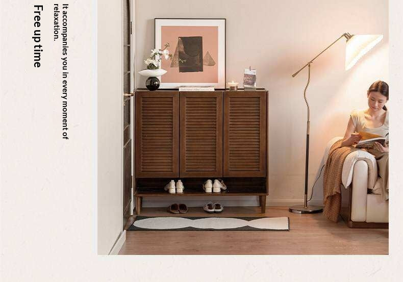 Oak Solid Wood, Rubberwood Solid Shoe Cabinet Entryway Storage Organizer Large Capacity