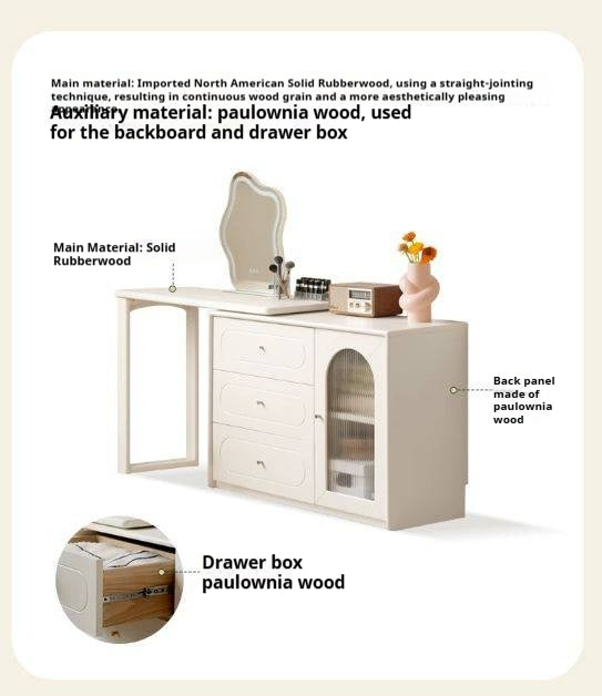 Solid Rubberwood French Cream Style Retractable Vanity Table.