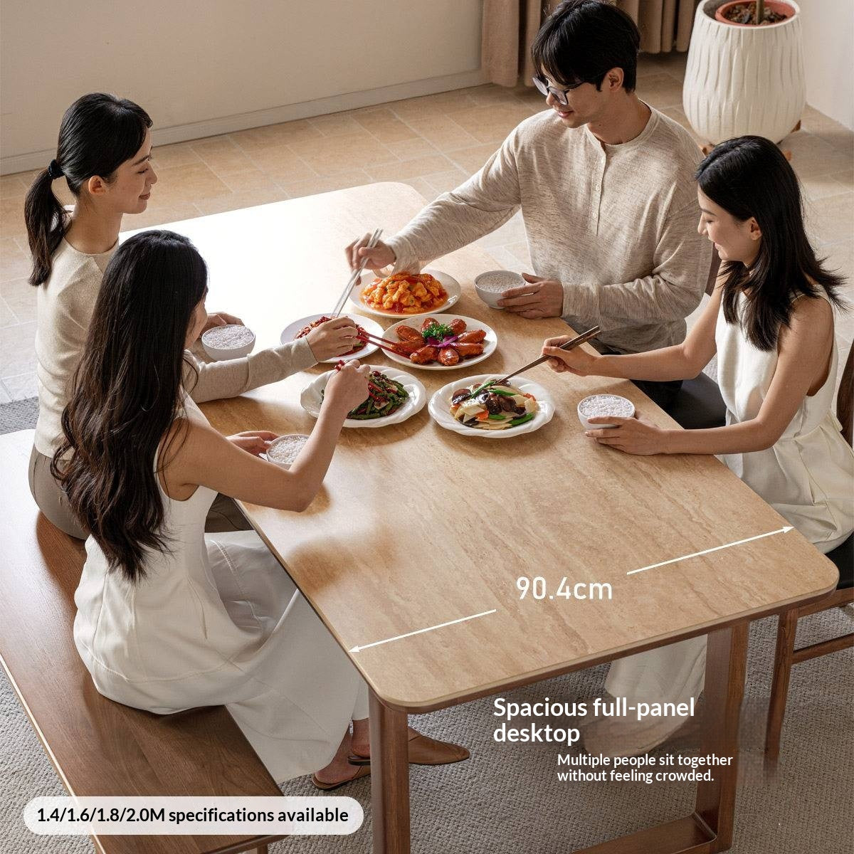 Solid Longan Hardwood Slab Dining Table with Antique-Inspired Retro Design