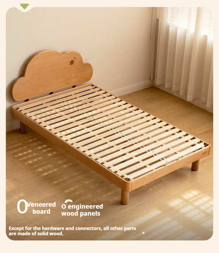 Beech Solid Wood Kids Montessori Platform Bed with Cloud Headboard