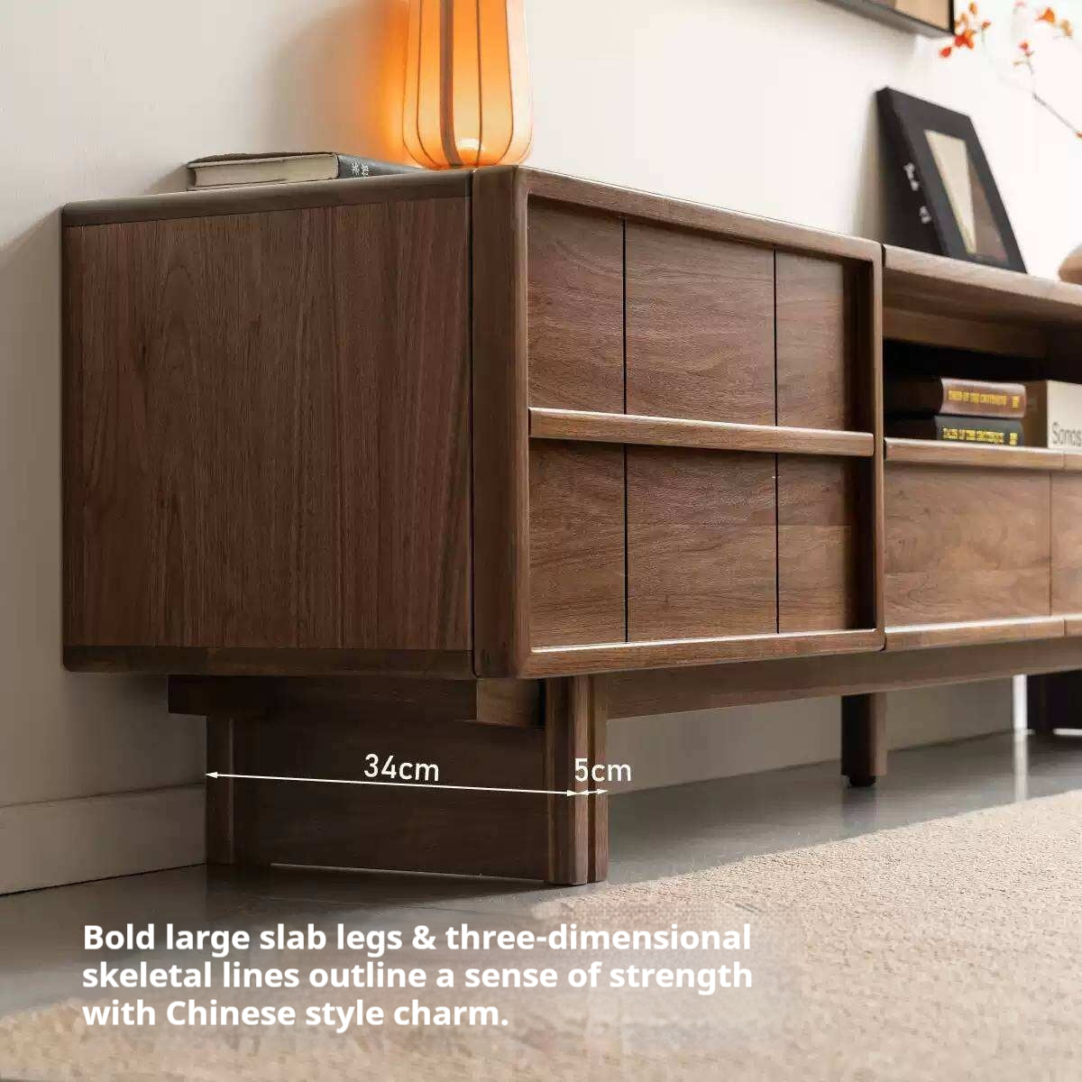 Black Walnut Solid Wood TV Cabinet with Aesthetic Style and Storage Drawers