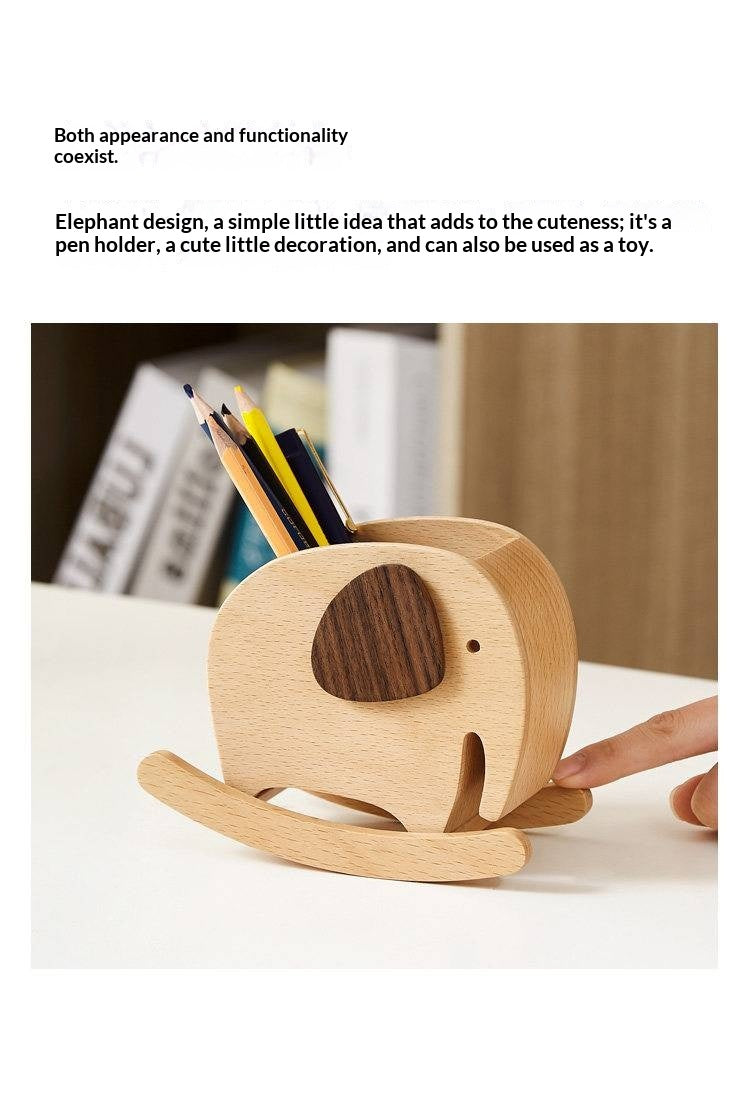 Beech, Black Walnut Solid Wood Elephant Pen Holder