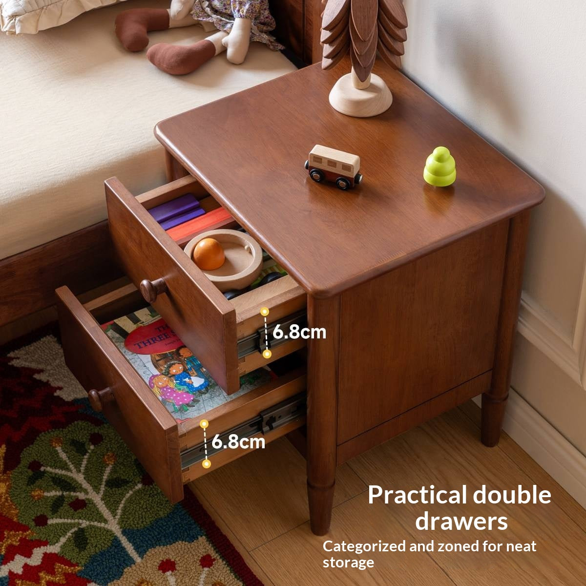 Solid Rubberwood American Retro Style Children's Nightstand