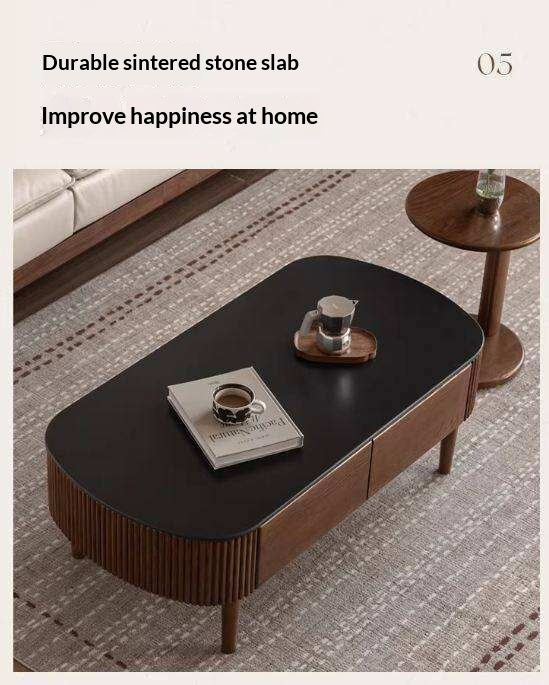 Oak Solid Wood Coffee Table with Rock Plate Surface