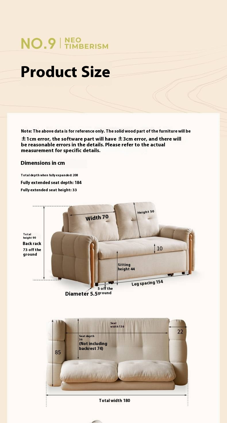 Fabric retractable sofa bed white cream style dual-purpose