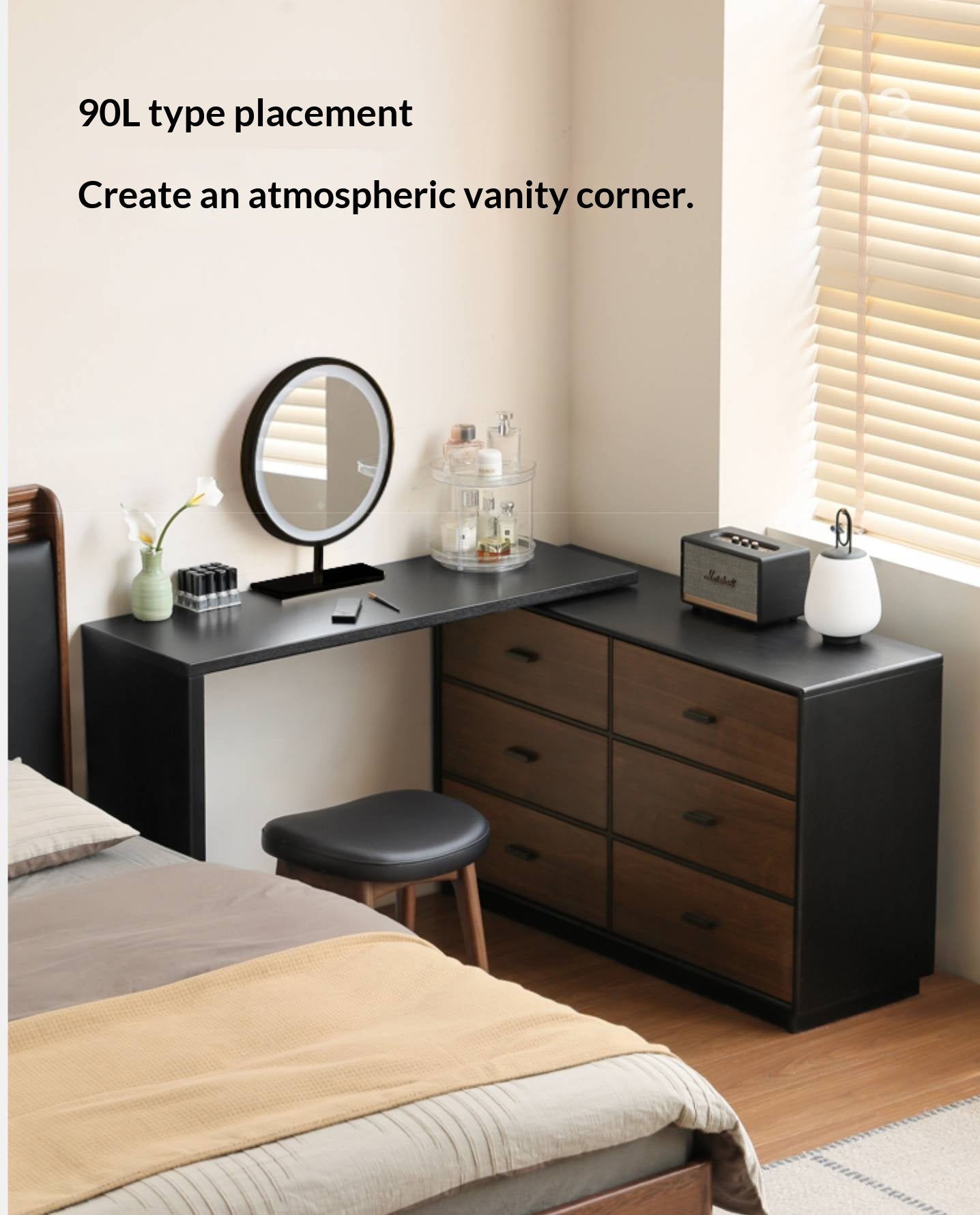 Black Walnut Solid Wood Italian Light Luxury Vanity Table.