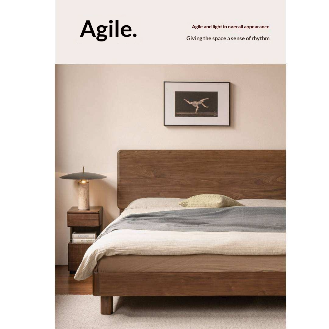Black Walnut Solid Wood Bed with Italian Light Luxury Design