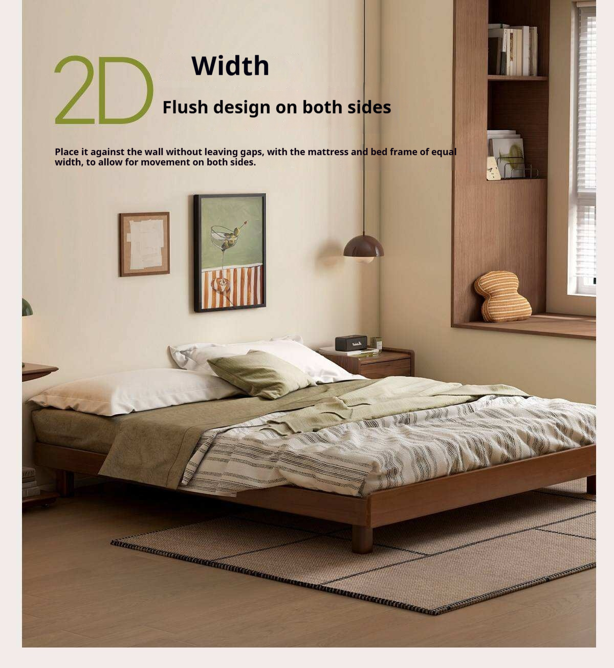 Rubberwood Solid Wood Modern Low Platform Bed Without Headboard