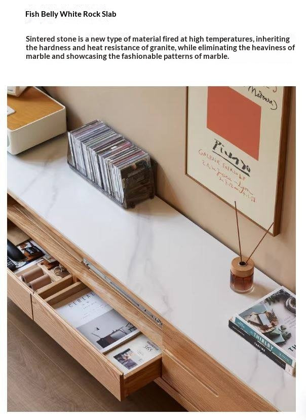 Solid Rubberwood, Oak Solid Wood TV Stand Slate Top.