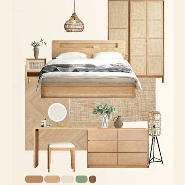 Oak Solid Wood Rattan Wardrobe.