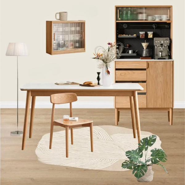 Oak Solid Wood Dining Table With Rock Slab Surface