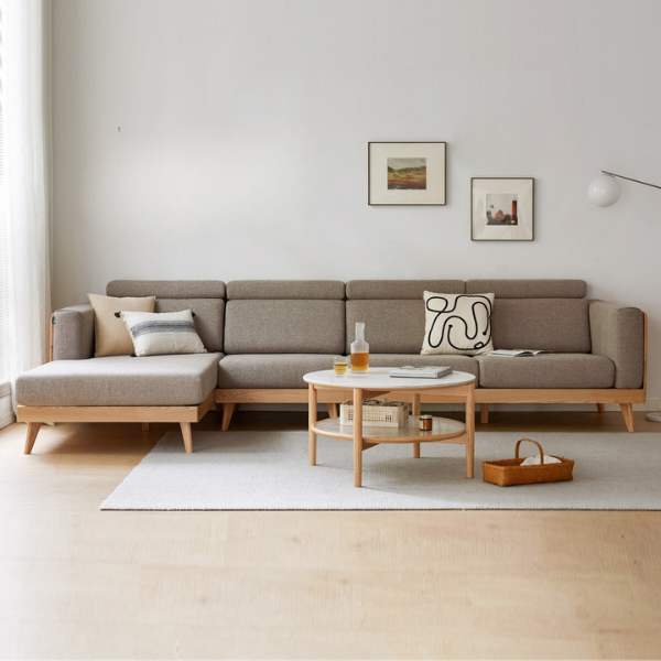 Oak, Ash Solid Wood Modern Fabric Sofa.