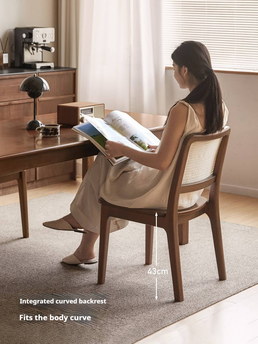 Set 4 pcs Black Walnut, Oak, Beech, Sandalwood Solid Wood Retro Rattan Chair