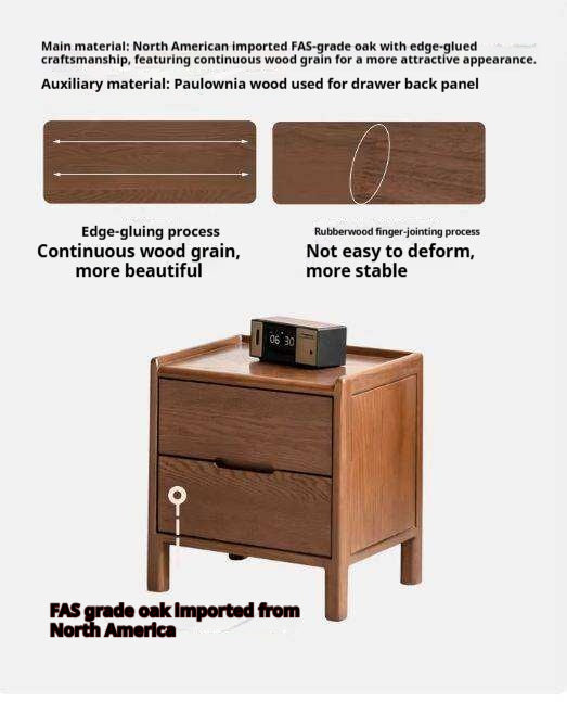 Oak Solid Wood, Solid Rubberwood Nordic Style Nightstand