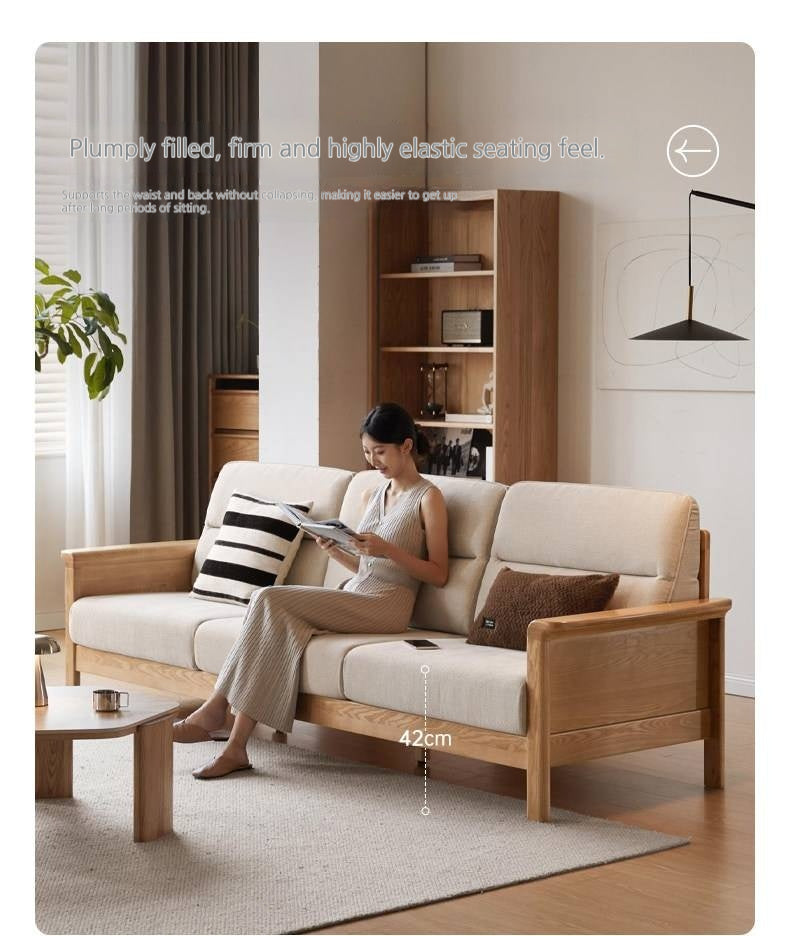 Ash Solid Wood Modern High Back Sofa