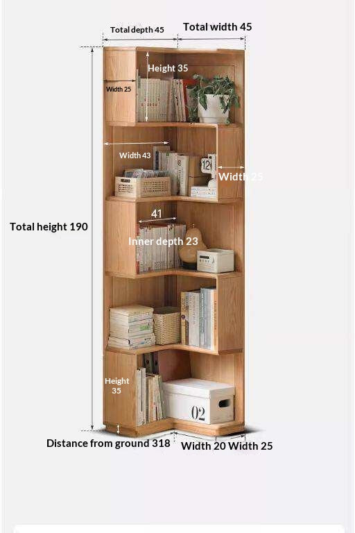 Oak Solid Wood Corner Bookshelf with Floor-Standing Storage Cabinet