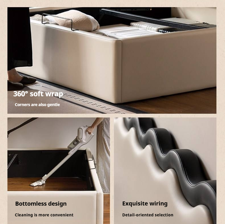 Eco-Friendly Cloud Leather Box Bed — French Retro Style with Wave Ripple Design