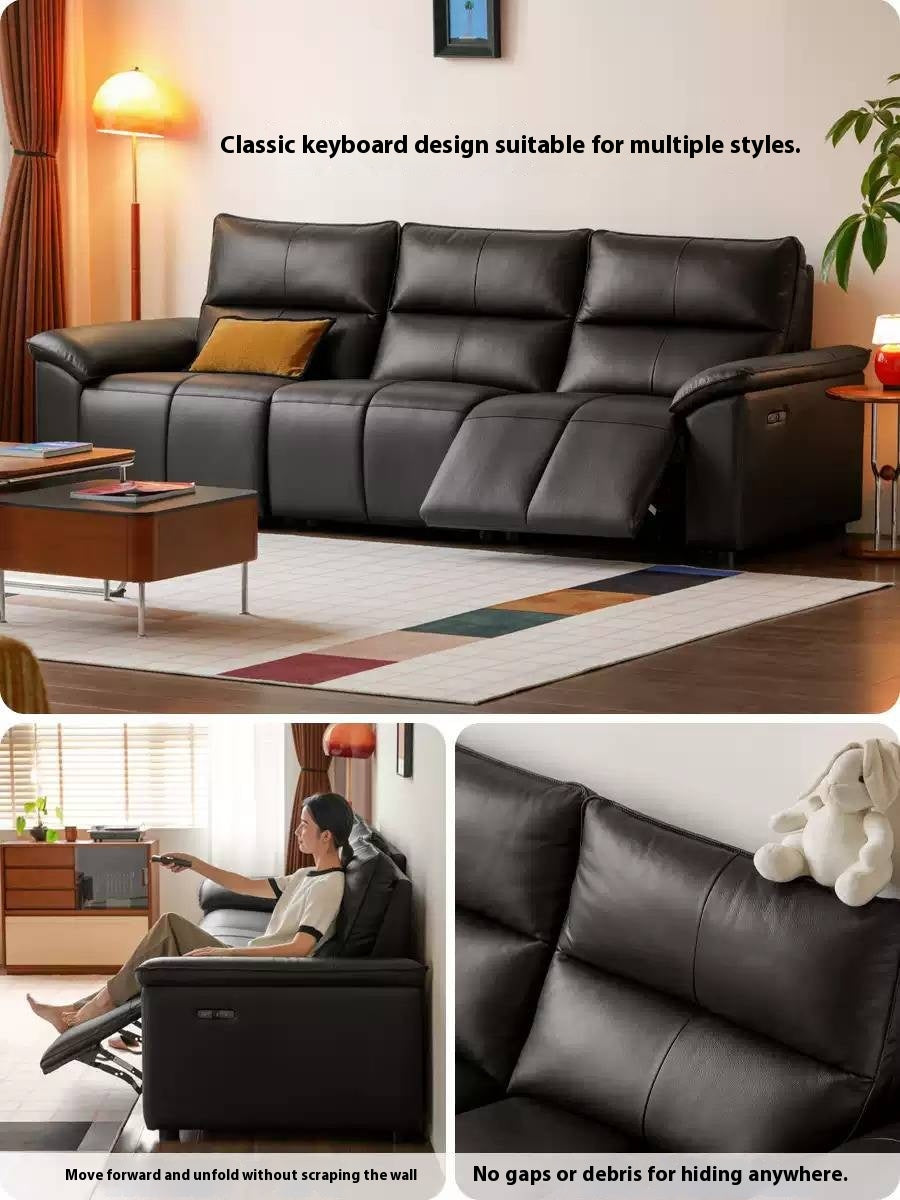 Genuine Leather Sofa Zero-Wall Electric Recliner with Extendable Function and Piano-Key Controls