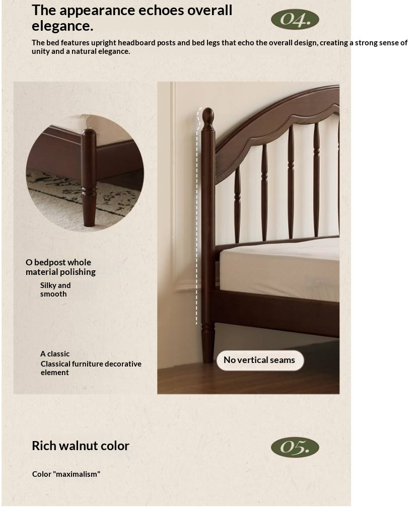 Poplar Solid Wood Bed — American Windsor Style with Retro Vertical Strip Design