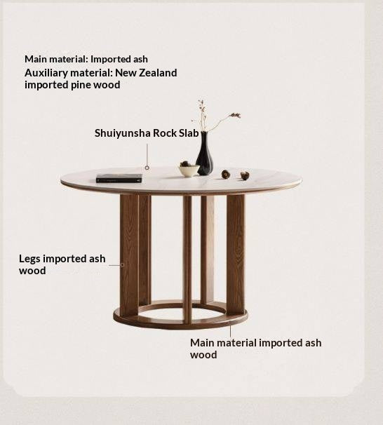 Ash Solid Wood Rock Plate Dining Table with Rotary Wheel