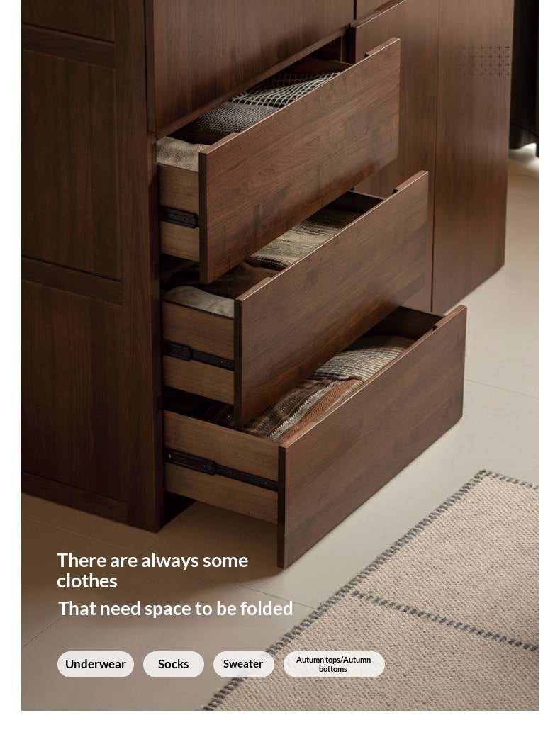 Black Walnut Solid Wood Wardrobe with Italian Style and Storage Cabinet