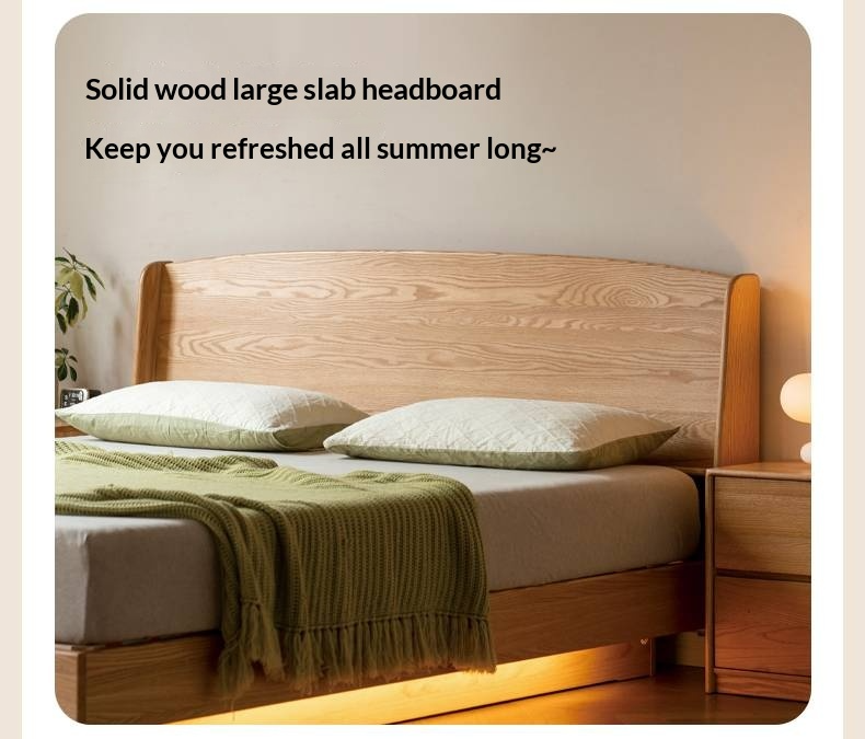 Oak Solid Wood with Upholstered Headboard Luminous Box Bed Cream Style