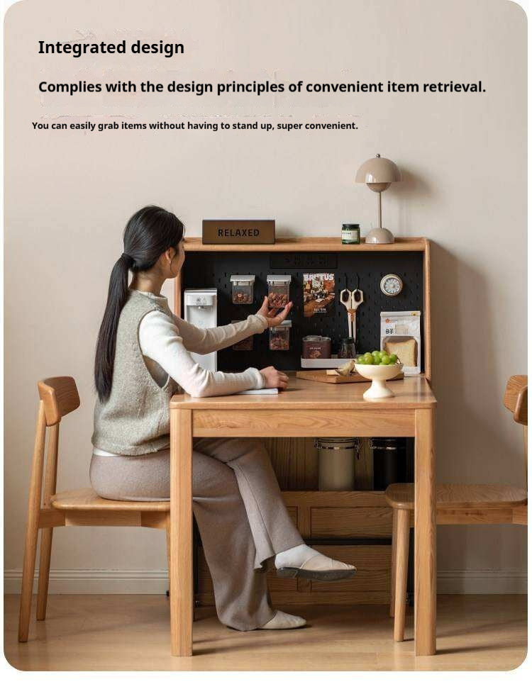 Oak Solid Wood Telescopic Dining Table Sideboard Integrated