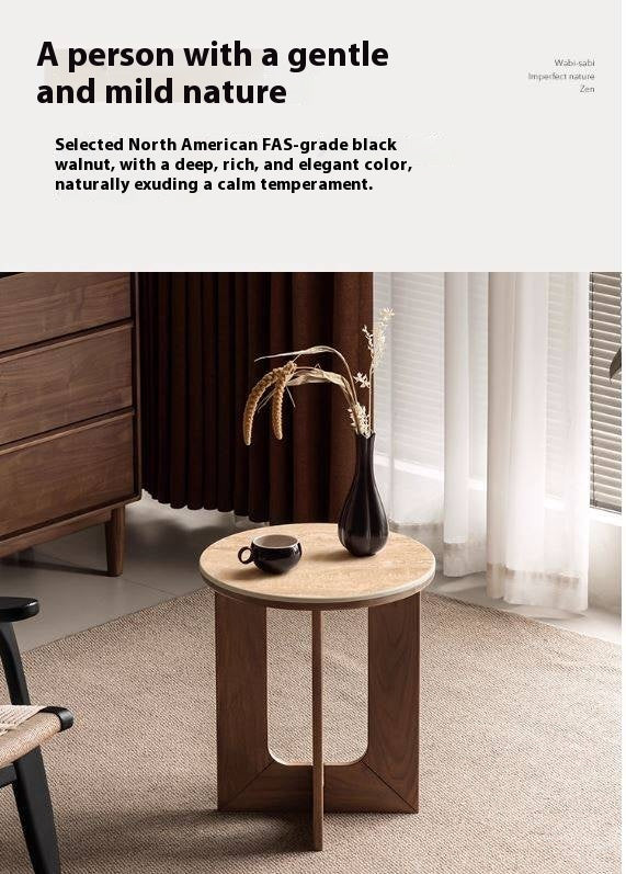 Black Walnut, Poplar Solid Wood Wabi-Sabi Style Rock Board Side Table