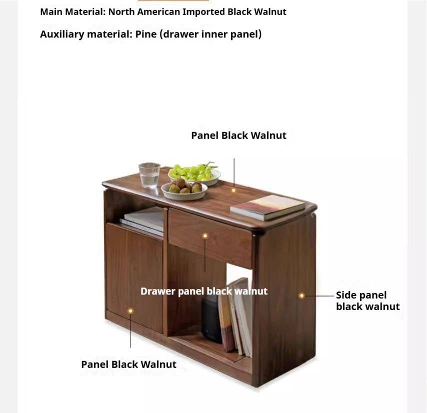 Black Walnut Solid Wood Nordic Style Movable Side Cabinet