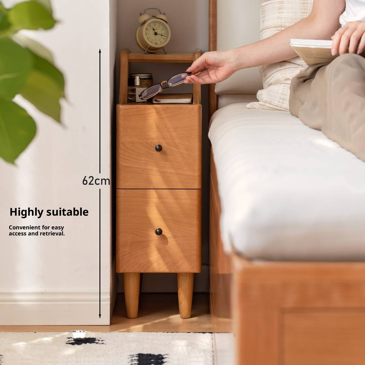 Cherry Solid Wood Modern Nightstand.