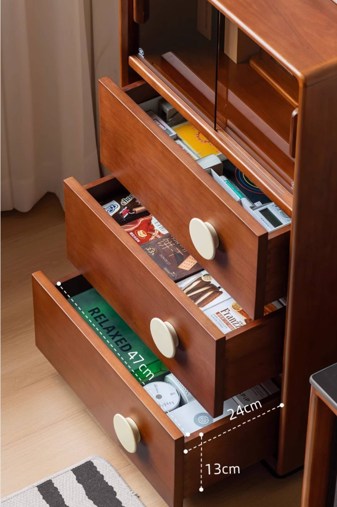 Poplar, Cherry Solid Wood Middle Ages Side Cabinet.