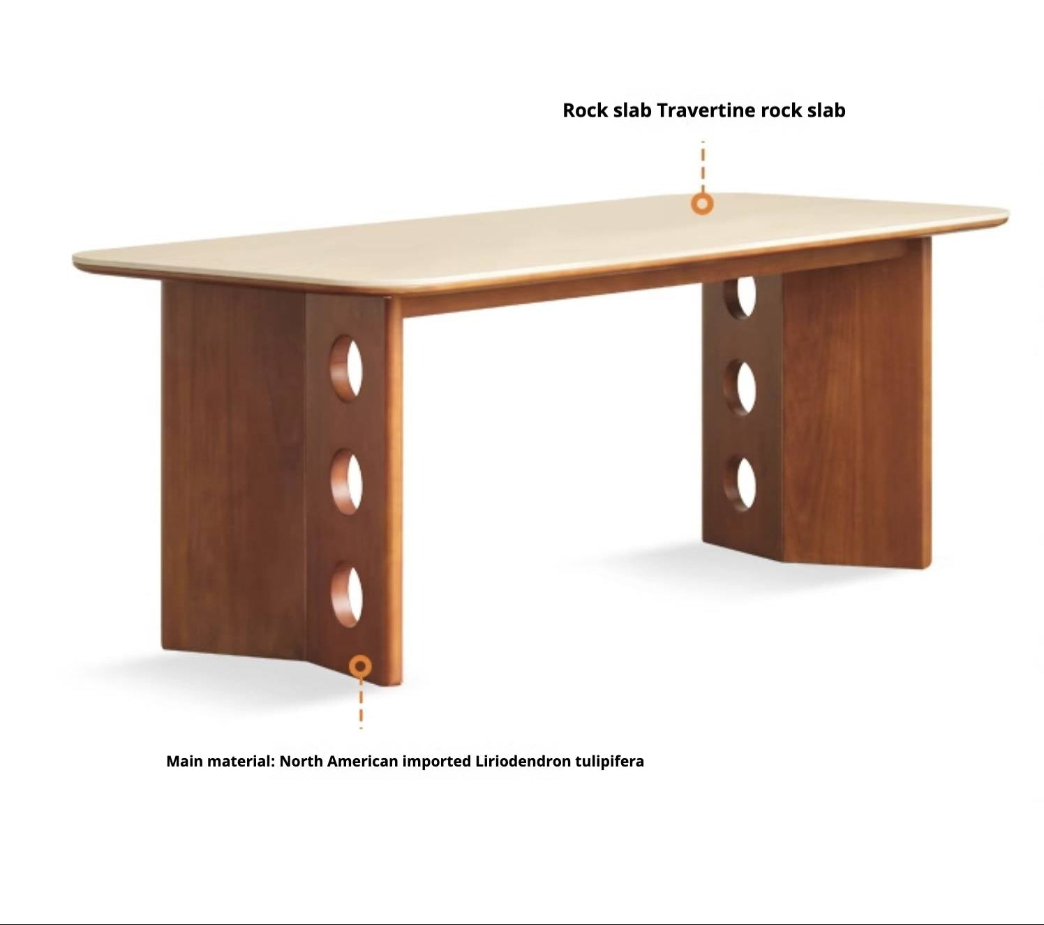 Poplar Solid Wood Medieval Style Rock Plate Dining Table