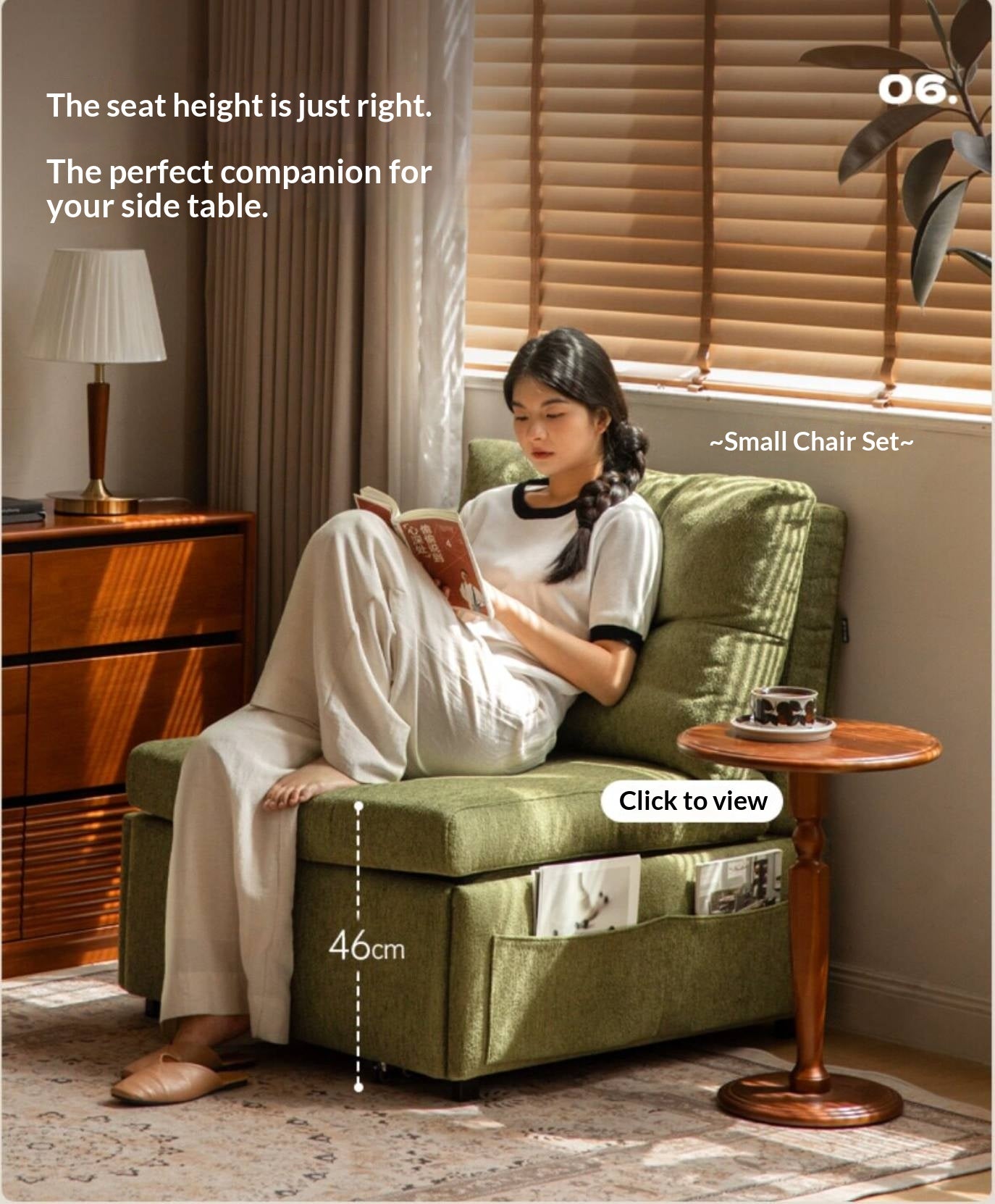 Fabric Convertible Sleeper Chair with Side Storage Pocket