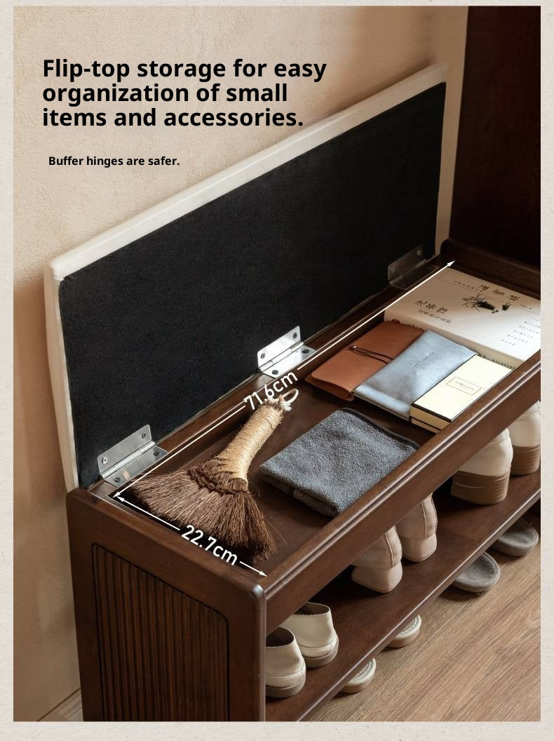 Solid Rubberwood Entryway Shoe Stool with Flip Top