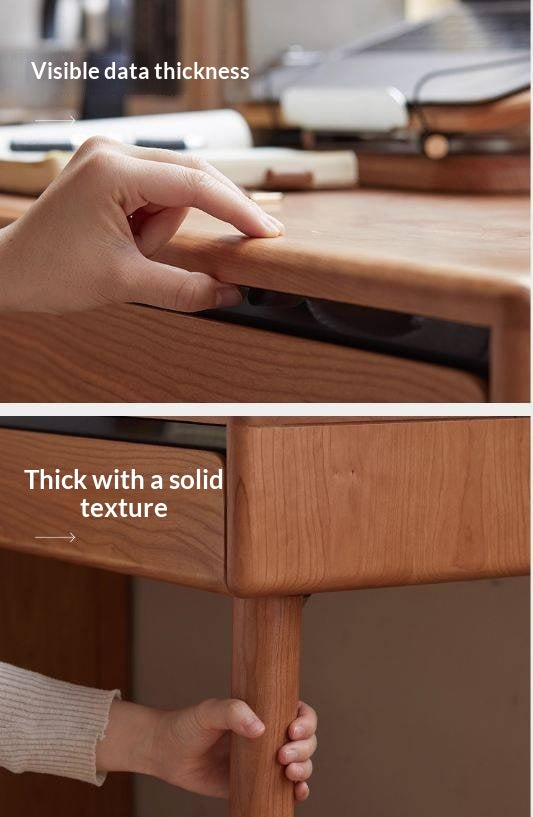 Cherry Solid Wood Retro Retractable Computer Desk