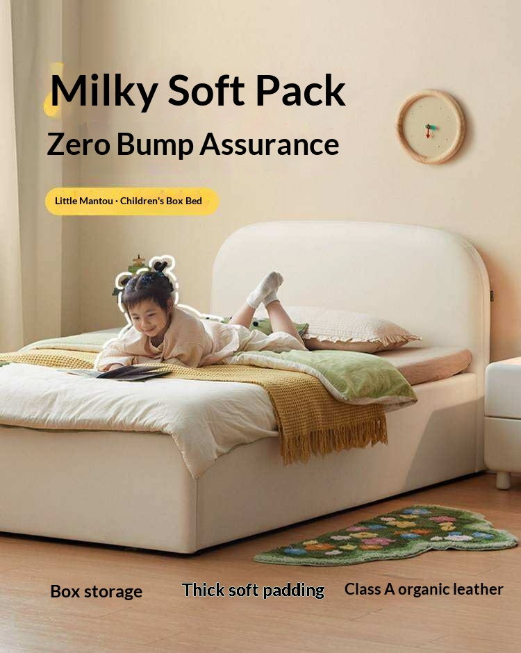 Kids Upholstered Storage Bed with Rounded Headboard and Gas Lift