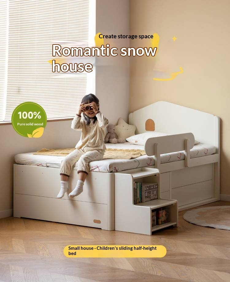 Rubberwood Solid Wood Children's White Storage Box Bed