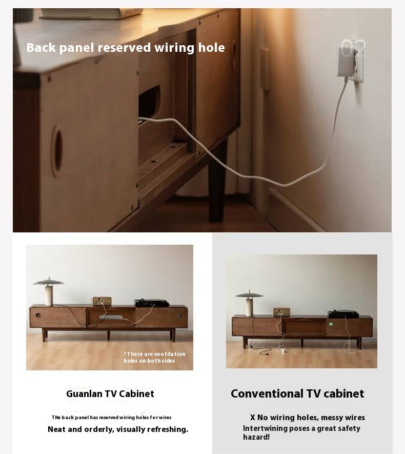 Black Walnut, Oak Solid Wood Sliding Doors TV Cabinet.