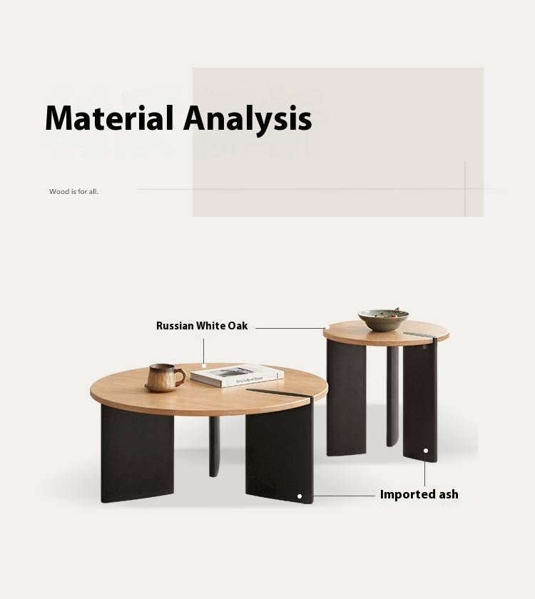 Oak Solid Wood Wabi-Sabi Style Creative Round Coffee Table.