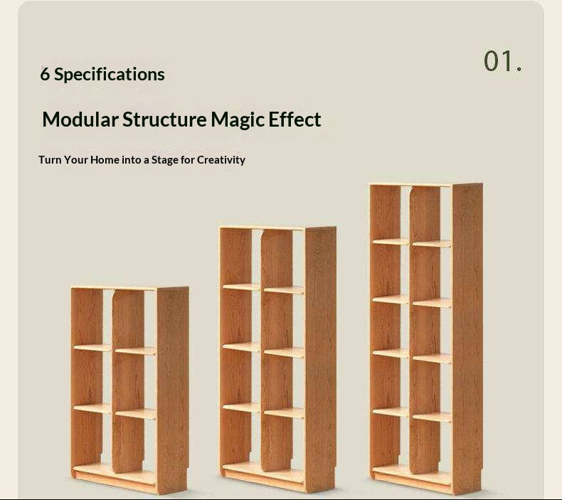 Cherry Solid Wood Freely Combinable Bookshelf with Floor-Standing Grid Design