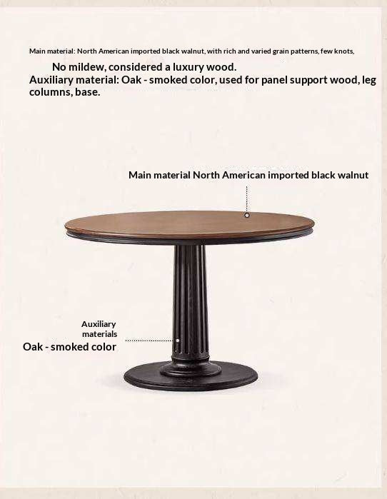 Black Walnut Solid Wood American Retro Round Dining Table