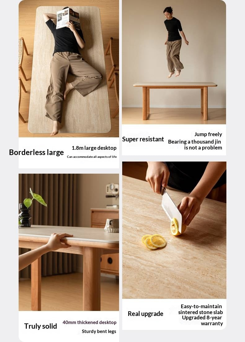 Cherry Solid Wood Retro Rock Board Dining Table