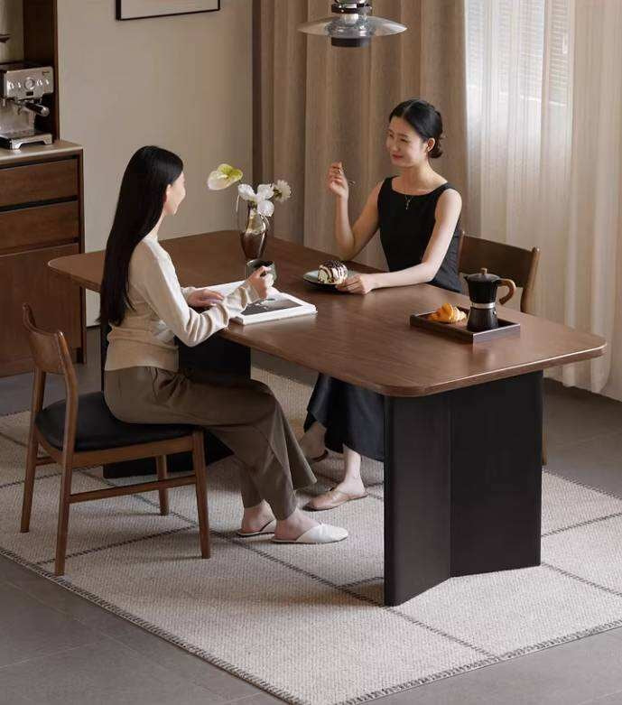Black Walnut Solid Wood Dining Table with Italian Light Luxury Design