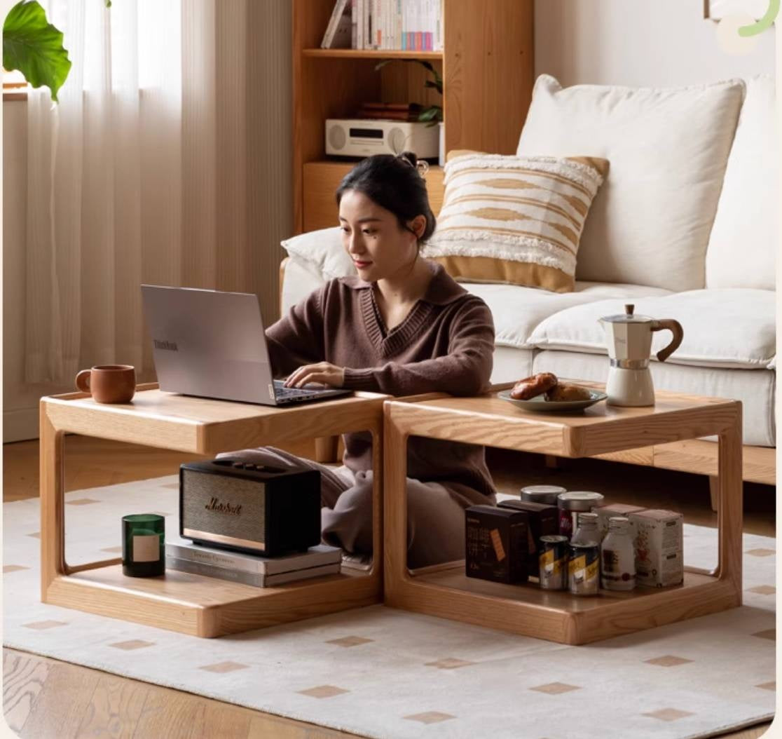 Oak Solid Wood Square Coffee Table Module Combination
