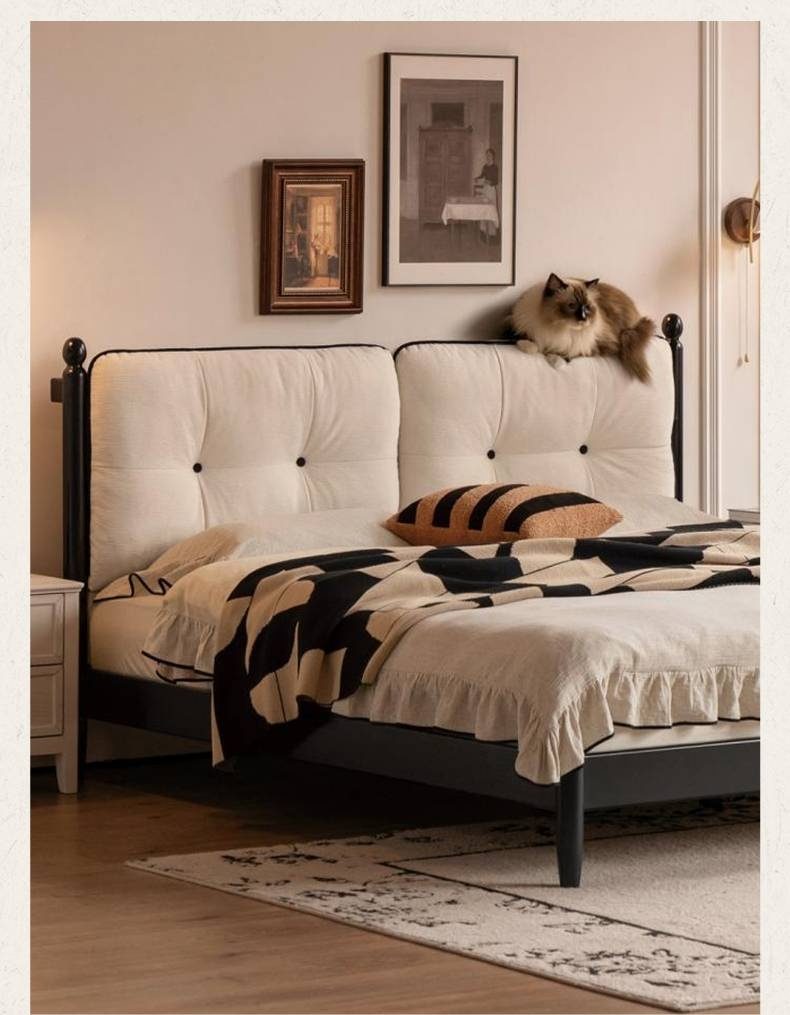 Rubberwood Solid Wood French Retro Soft Bed