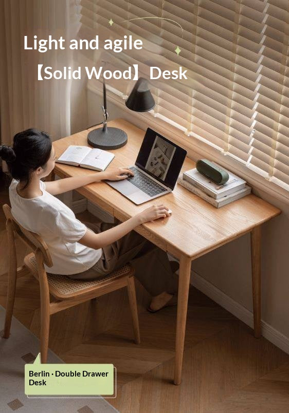 Oak Solid Wood Office Desk Spindle-Shaped Slanted Legs