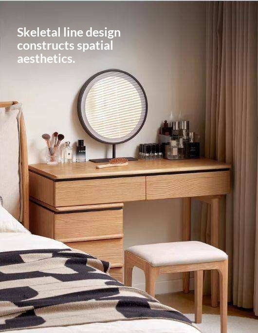 Oak Solid Wood Modern Retractable Vanity Table.