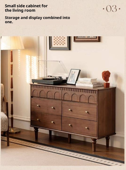 Black Walnut, Poplar, Solid Rubberwood French Retro Chest of Drawers