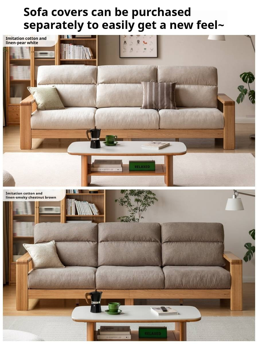 Oak Solid Wood Fabric Sofa Modern.