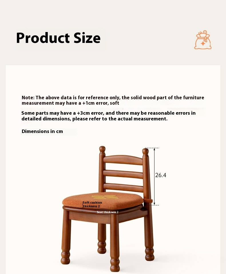 Beech Solid Wood Backrest Chair Medieval Style Kids Soft Padded Chair.